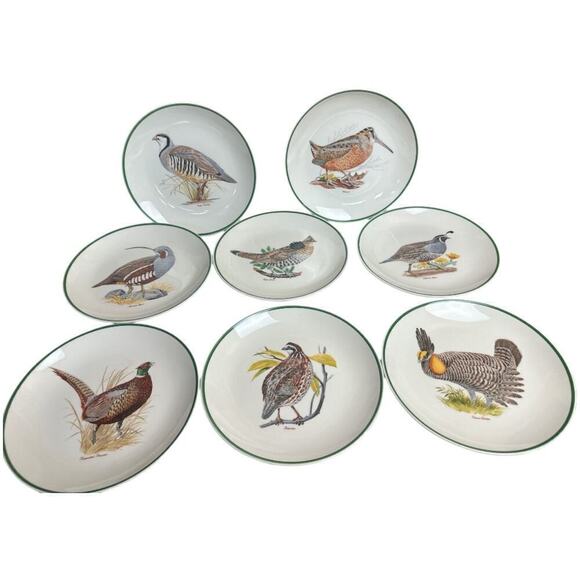 1960s Centura Game Bird Green Trim Salad Plates Set of 8  -8" - Picture 6 of 7